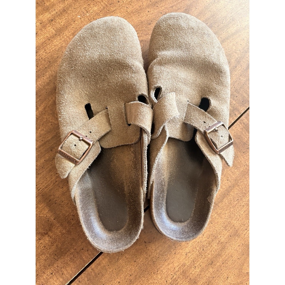 Birkenstock Boston Clogs Taupe Suede Leather Size 41 EU / US W 9.5-10